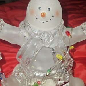 Festive Glass Snowman with Scarf and Lights